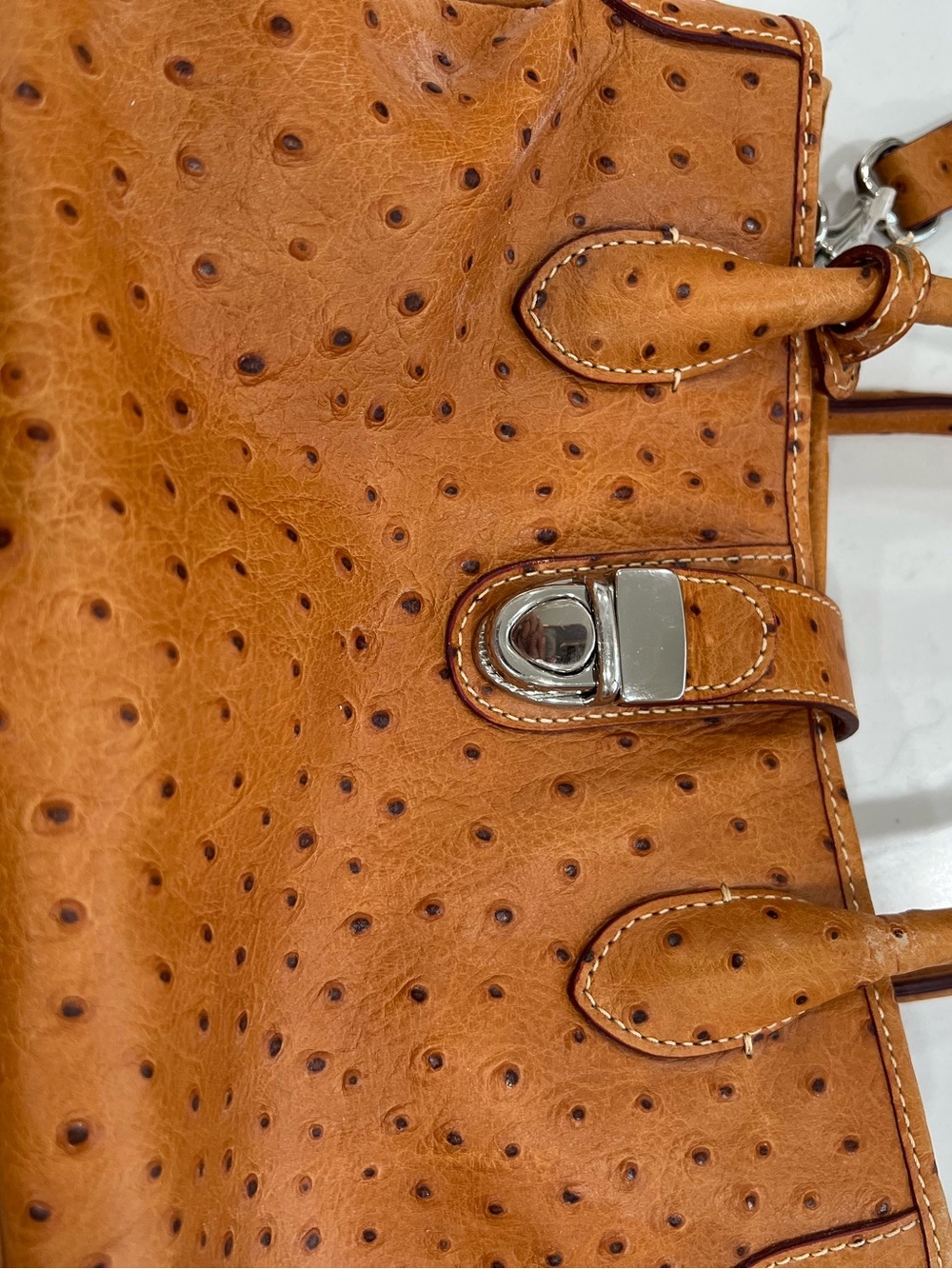 Dooney & Bourke Satchel Caramel Brown Ostrich Embossed Turn Lock Zip - Picture 2 of 9